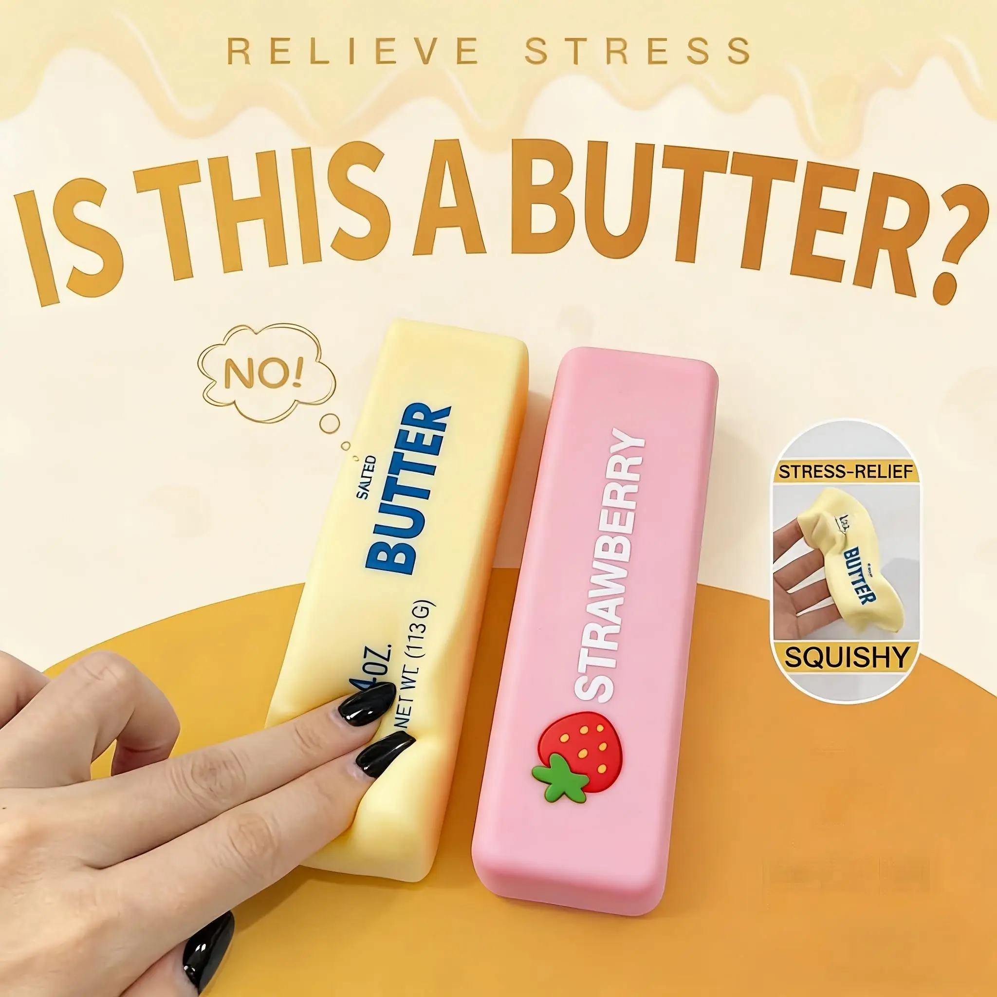 Butter-Erdbeer-Sticks - Langsam zurückfedernd, Quetschbarer Spaß, Kleine Partygeschenke, Niedliche Stressabbauende Quetschspielzeuge – Detail 1