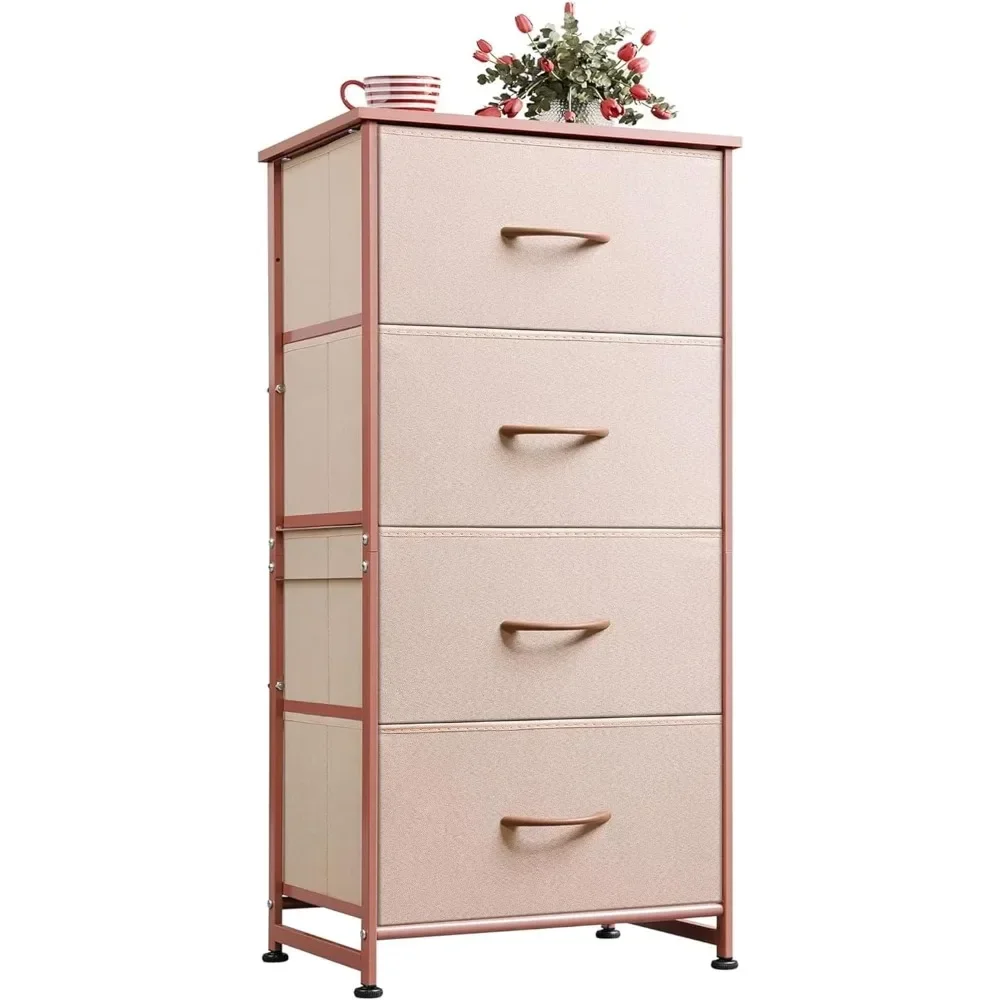 

4 Drawers Dresser for Bedroom, Pink Rose Gold Fabric Clothes Storage Organizer Unit, Dresser for Hallway, Entryway，Closets