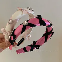 Ballet Sweetheart Contrast Color Ribbon Barrettes Bow Denim Headband Girl Rhinestone Hairhoop out Hair Fixer Head Buckle