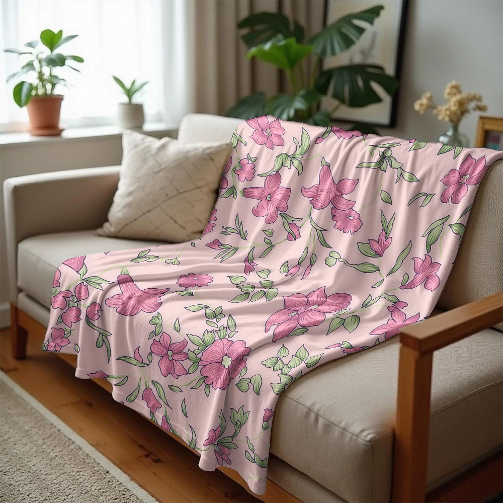 Blush Blossom Cartoon Anime Print Flannel Blanket Soft Warm Throw for Kids Bedroom Sofa Bed Christmas Office Car