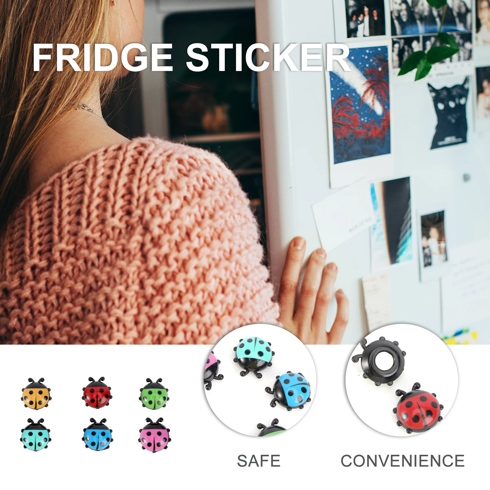 

12pcs Creative 7-Star Ladybug Fridge Magnet Adsorption Fresh Simple Gift Friends Animal Fridge Decals Refrigerator Clings