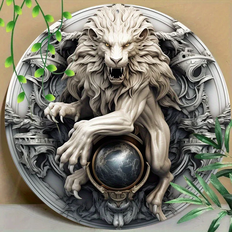 Round Metal Aluminum Mark Wild Animal for Home, Living Room, Coffee Shop, Office, Wall Decoration Art, Decorative Wall Poster