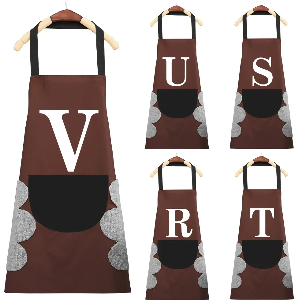 

Sleeveless Canvas Apron Household with Pockets Aprons White Letter Pattern Kitchen Accessorie Oil-Proof Can Wipe Hands