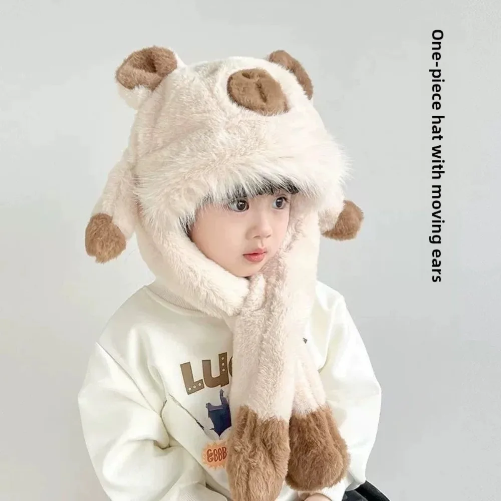 

Windproof Ear Protection Hat Thickened Movable Ears Capybara Hooded Scarf Soft Integrated Children's Pullover Cap