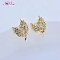 15x10MM Tree 14K Gold Color Plated Brass Leaf Leaves Stud Earrings High Quality Jewelry Making Supplies Diy Accessories