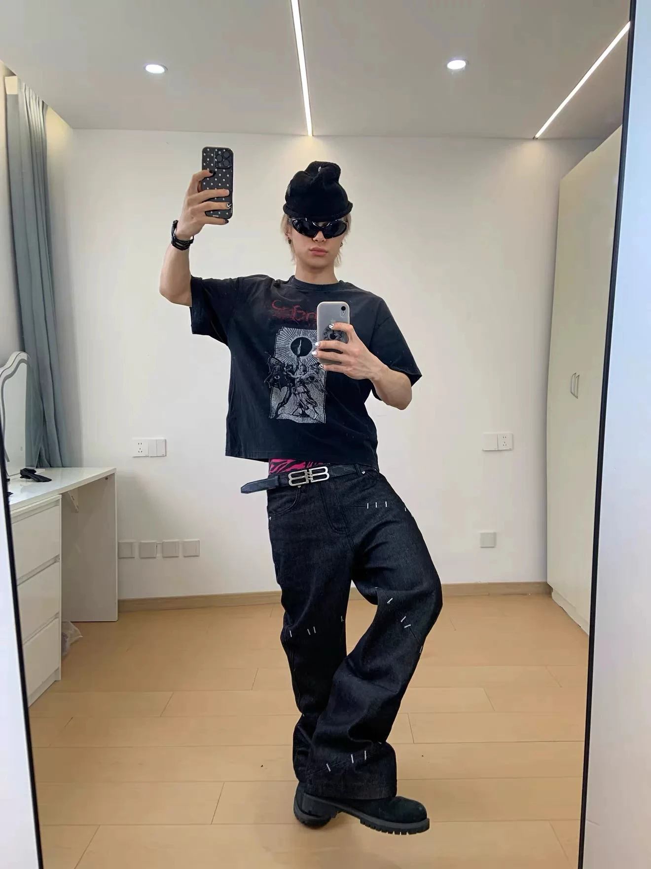 Retro American Design Wide Leg Men's Jeans Deconstructed Washed Loose Straight A-Line Pants Fashion Urban Style Casual Jeans