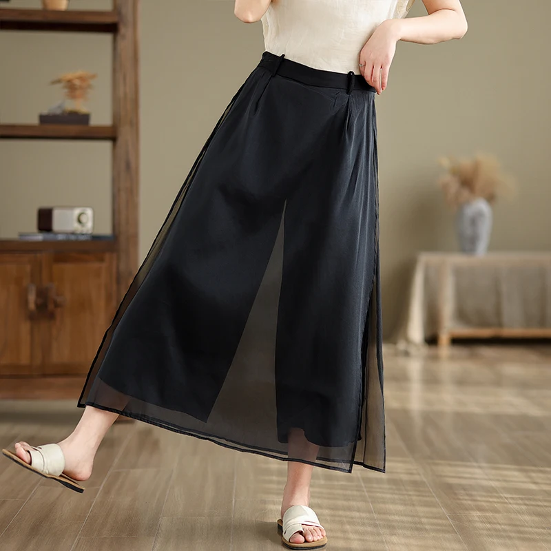 2024 New Arrival Chic Girl Lady Spring Summer Wide Leg Pants Street Fashion Women Casual Calf-Length Trousers