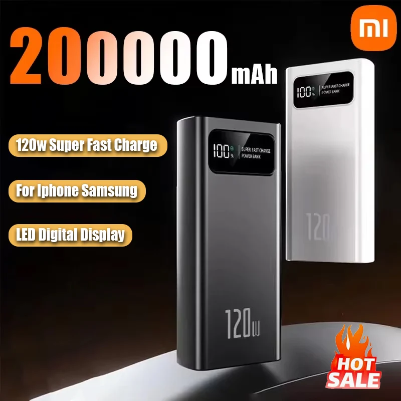 Xiaomi 200000 mAh Large Capacity Power Bank 120W Super Fast Charge Portable Mobile Powerbank for Apple Xiaomi Vivo Samsung