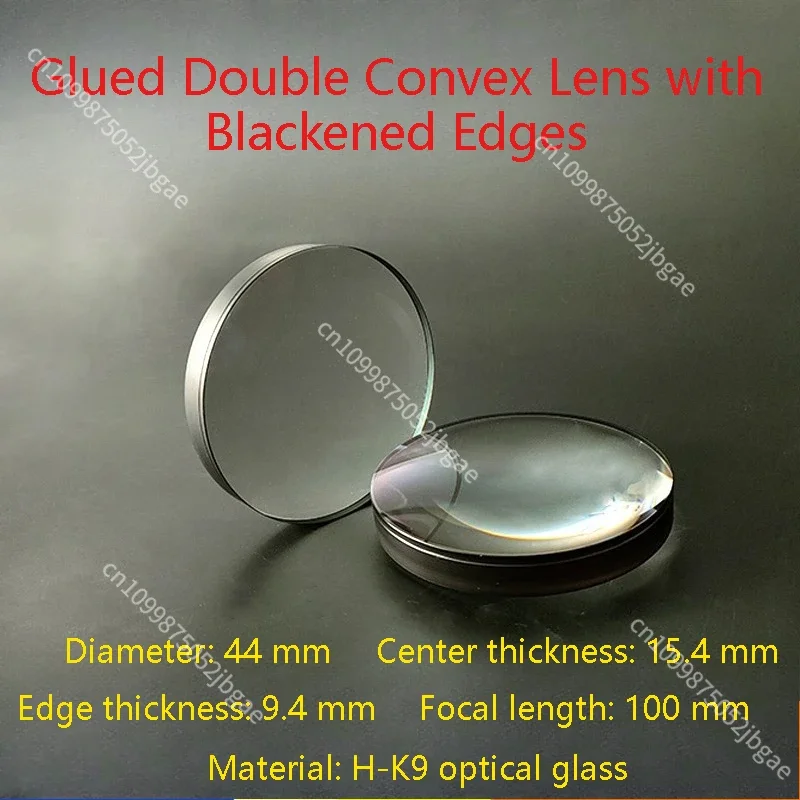 1PC Diameter 44mm Focal Length 100mm Glued Biconvex Lens H-K9 Optical Glass Telescope Microscope Lens Blackened Edges