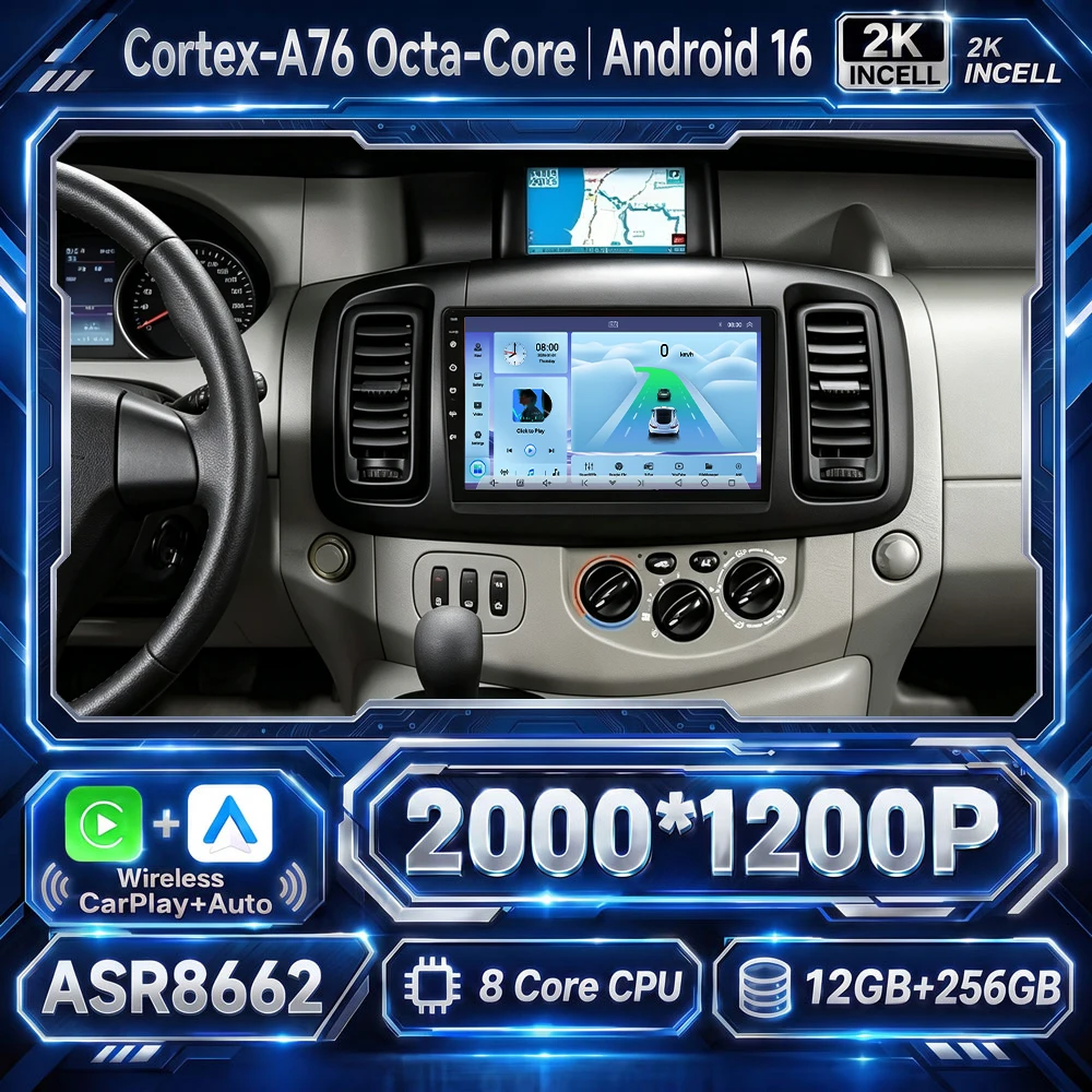 Cortex-A76 Octa-Core Android 16 Car For Renault Trafic 2 For Opel Vivaro A For Nissan Primastar 2001 - 2014 Navigation GPS DVD