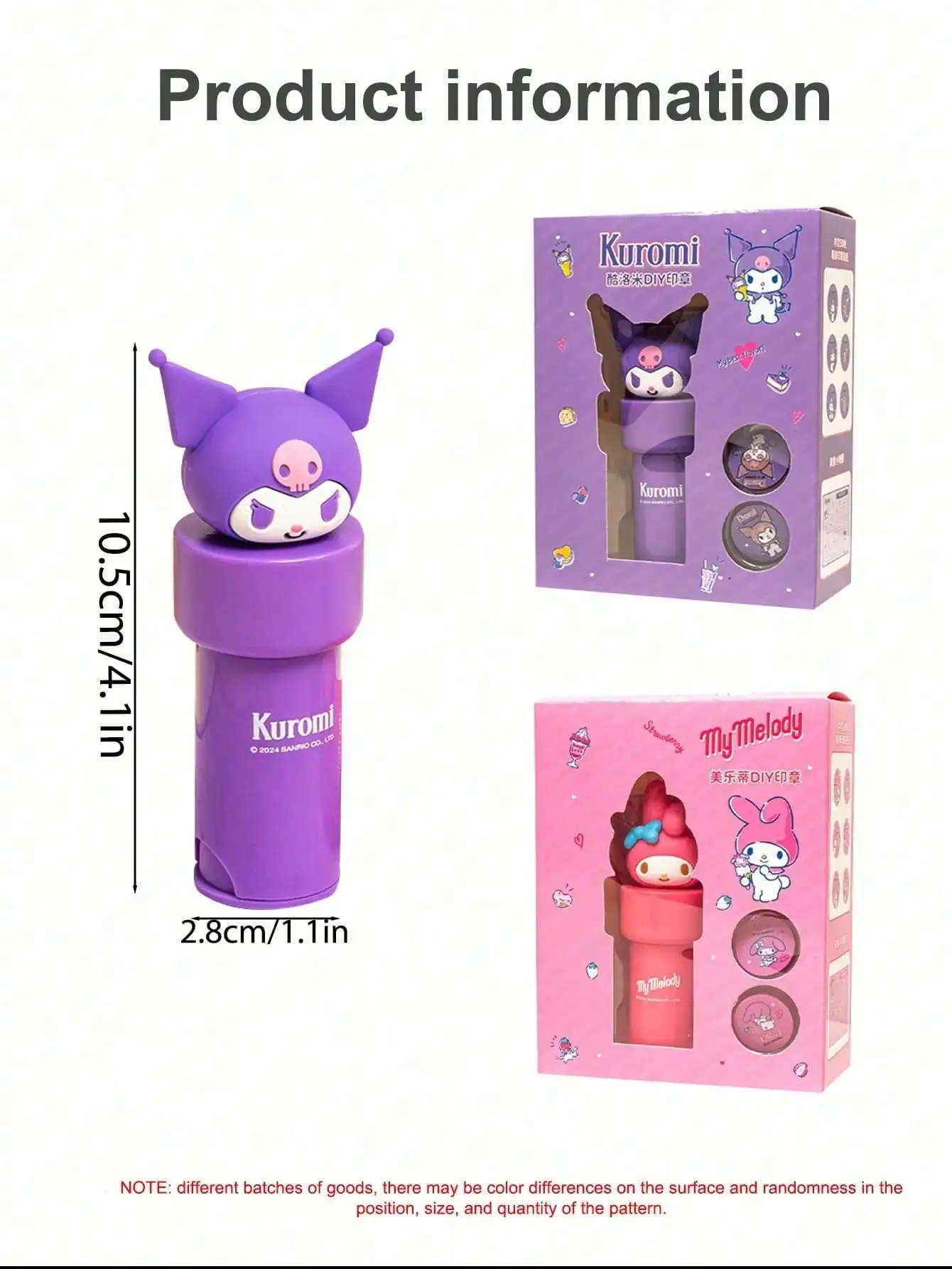 1Set Sanrio Kuromi My Melody Stamp Stickers Set Include Pattern Seal*1 Map*1 Stickers*50Pcs Cartoon Design Waterproof Sticker