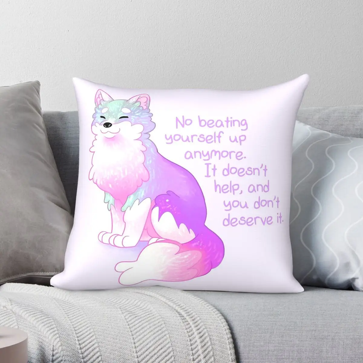 No Beating Yourself Up Anymore Doggo Square Pillowcase Polyester Linen Velvet Printed Zip Decor Throw Pillow Home Cushion Cover