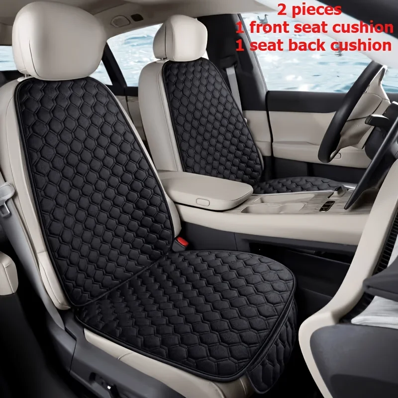 2pcs (1 front seat cushion + 1 front backrest cushion) [Single Front Seat] Linen-textured car seat cover, luxury yet understated, durable, all-season compatible, premium and stylish, universal fit, with a convenient storage pocket under the