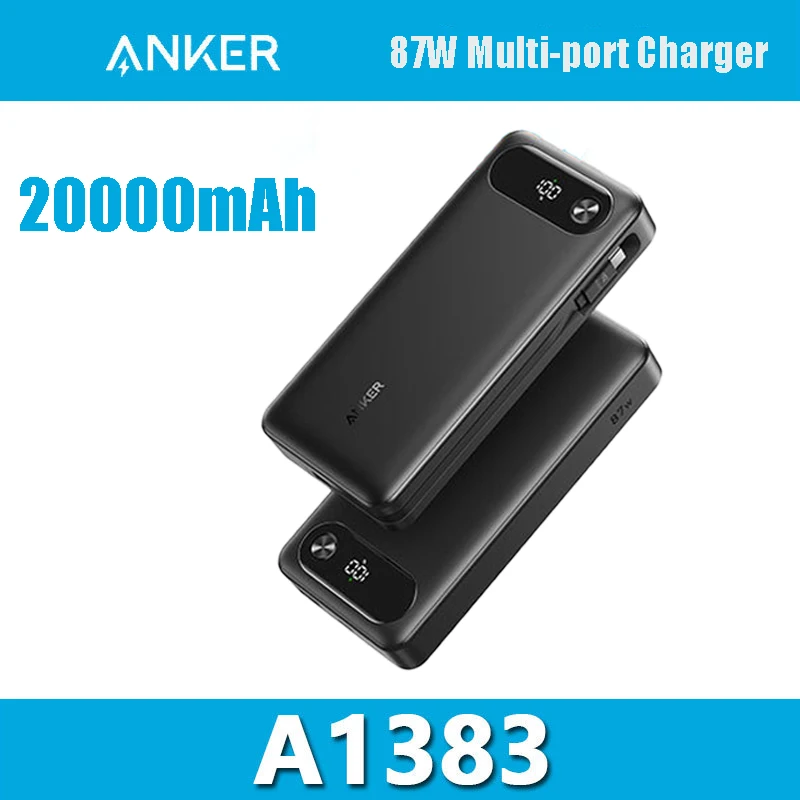 

Anker 20000mAh Portable Power Bank with Built-in USB-C Cable 65W Fastest charging Backup Battery Pack A1383 For iPhone Xiaomi