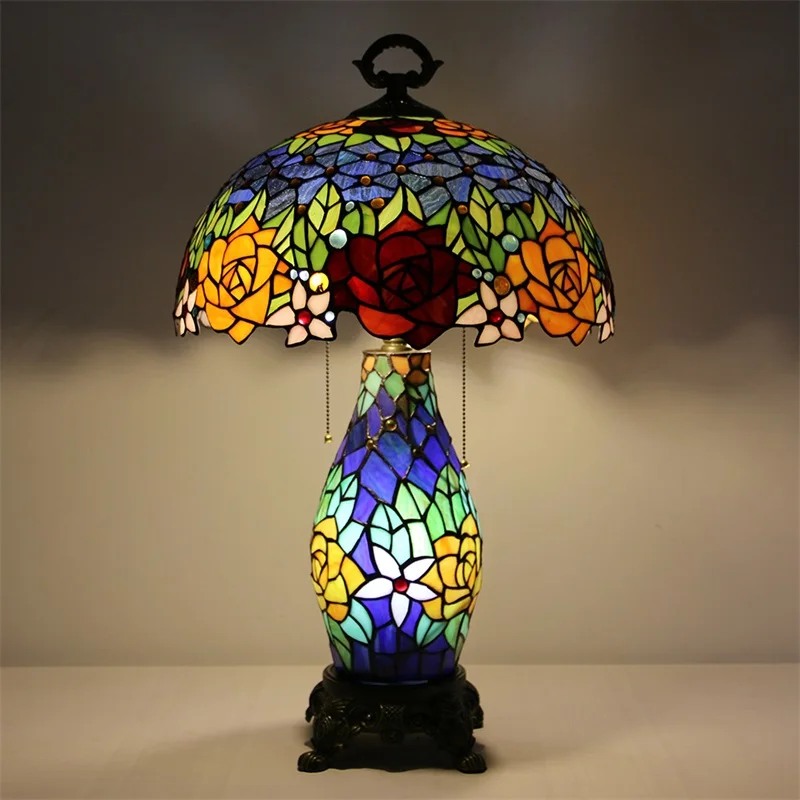 

TEMAR Tiffany Glass Table Lamp LED Modern Creative Rose Flower Desk Light Decor For Home Living Room Bedroom Bedside