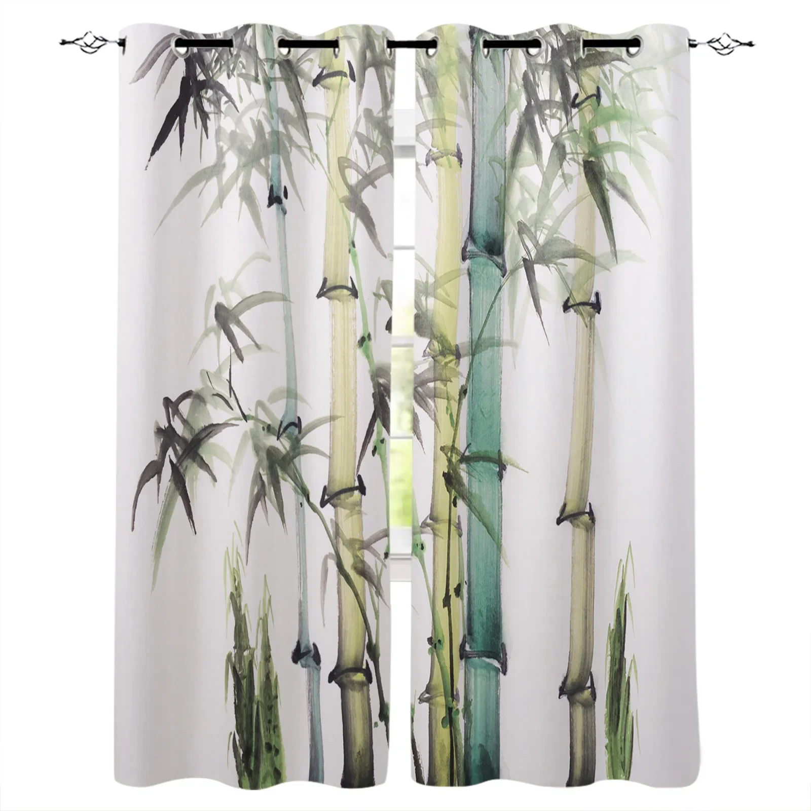 Bamboo Ink Blackout Curtains Window Curtains For Bedroom Living Room Decor Window Treatments