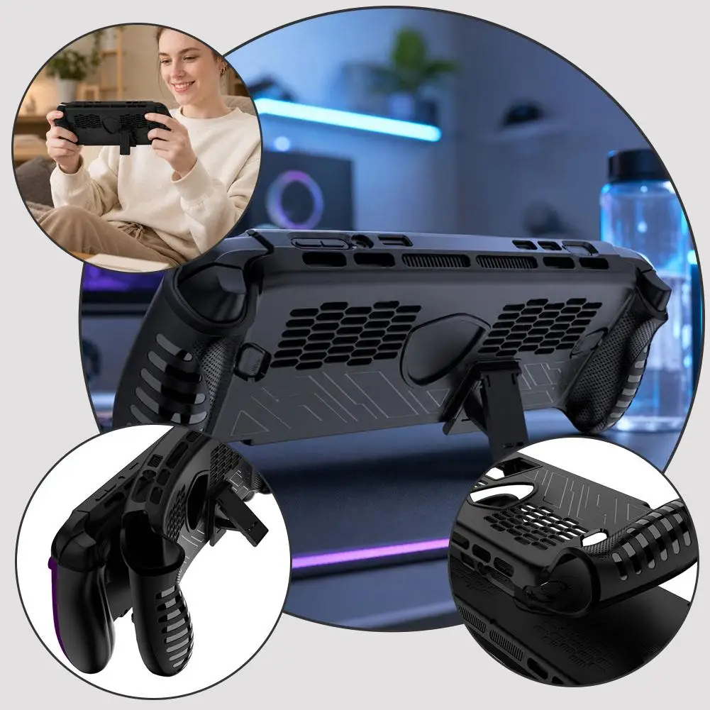 For MSI Claw 8 EX AI+ TPU Soft Case Cooling Hollow Design Anti-Drop Anti-Scratch Grip Cover Built-in Kickstand Game Accessories