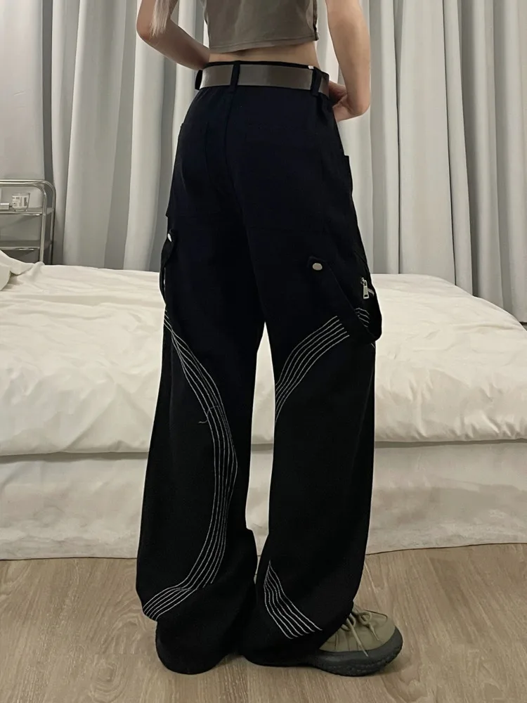 SHENGPALAE-Jean Polyvalent pour Femme, Pantalon Droit, Décontracté, Taille Haute, Rayé, Fermeture Éclair, Nouvelle Mode, Hiver 2024, 5G567