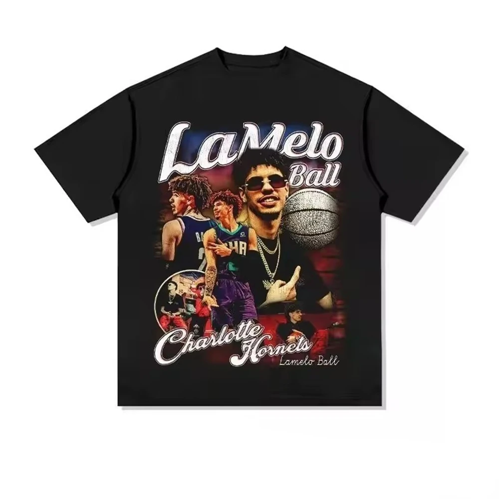 LaMelo Three Ball Bauer Tee Shirt Homme New Women Clothing Unisex Men Short Sleeve Round Neck Printing Pullover T-shirts