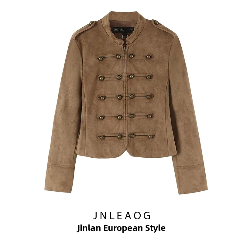 Retro Style Women's Jacket Coat with Rope Buckle Short Outerwear Autumn New Arrival Elegant Quality Polyester Fiber 100%