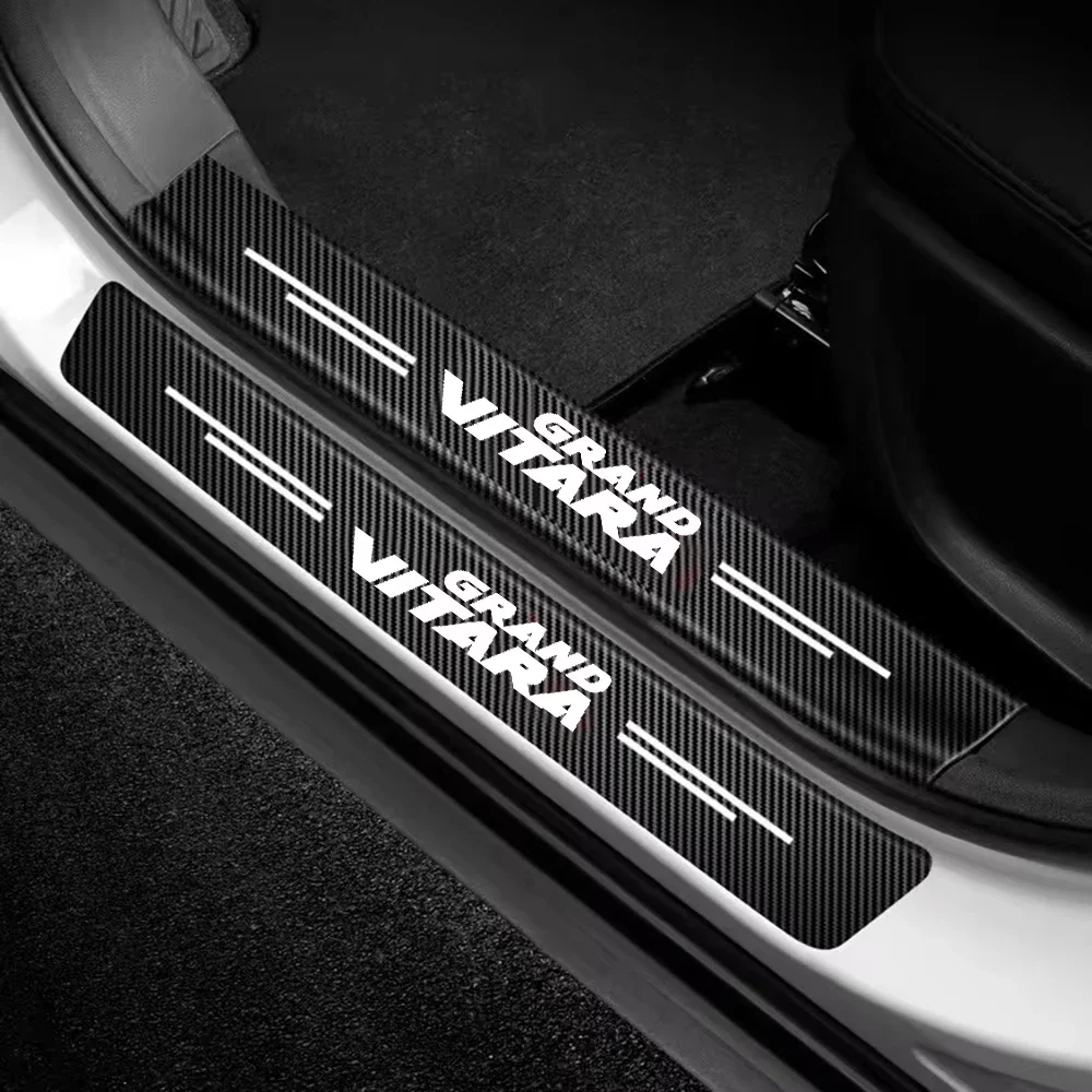 4Pcs Car Door Sill Carbon Fiber Sticker Threshold Side Anti Scratch Tape Waterproof Decal for Suzuki Grand Vitara