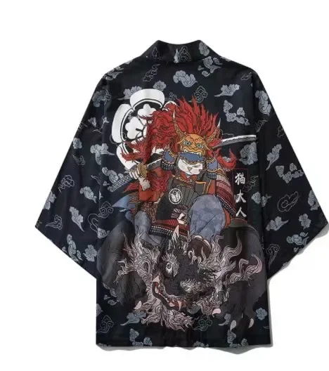 Fashion New Torii Gate Sakura Fox Print Haori Kimono Cardigan Wide Half Sleeve Open Coat Summer Casual Loose Unisex Tops