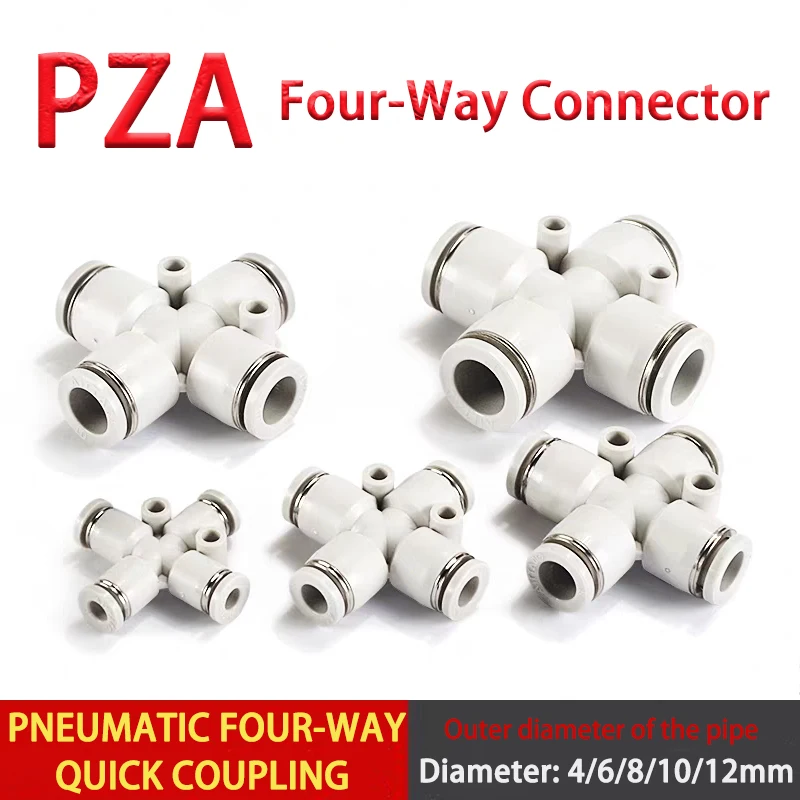 1Pcs Pneumatic Quick-Connect 4-Way PZA Cross Plastic Quick-Connect 4mm 6mm 8mm 10mm 12mm PU White Endotracheal Tube Connector