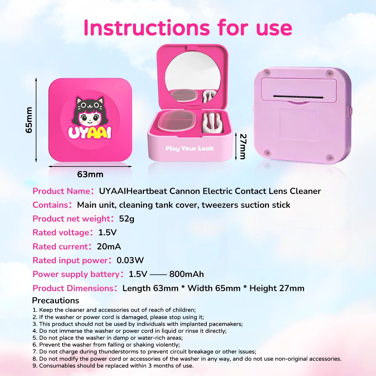 UYAAI Contact Lens Cleaner Contact Cleaning Electric Case Lightweight and Portable Contact Lens Quick & Easy Battery Replacement - view 6