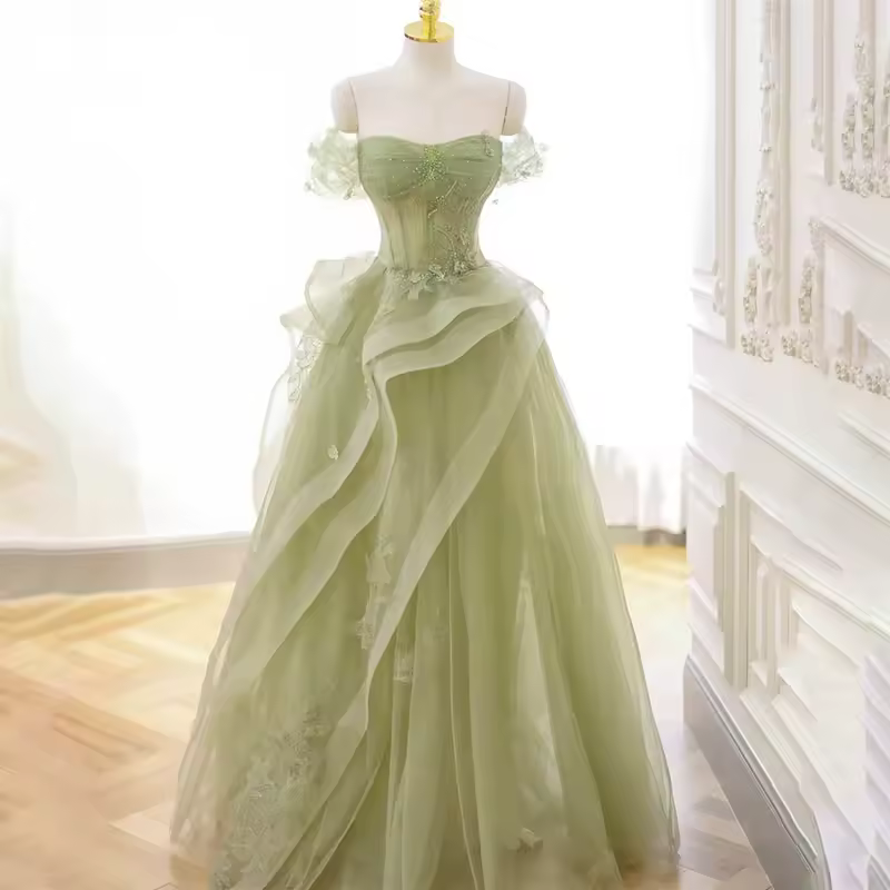 ROSES Sage Green Prom Dress Appliques Tulle Celebrity Dresses Tiered Pleat Women's Evening Dress Sweetheart Formal Gown 프롬 드 - Image 4