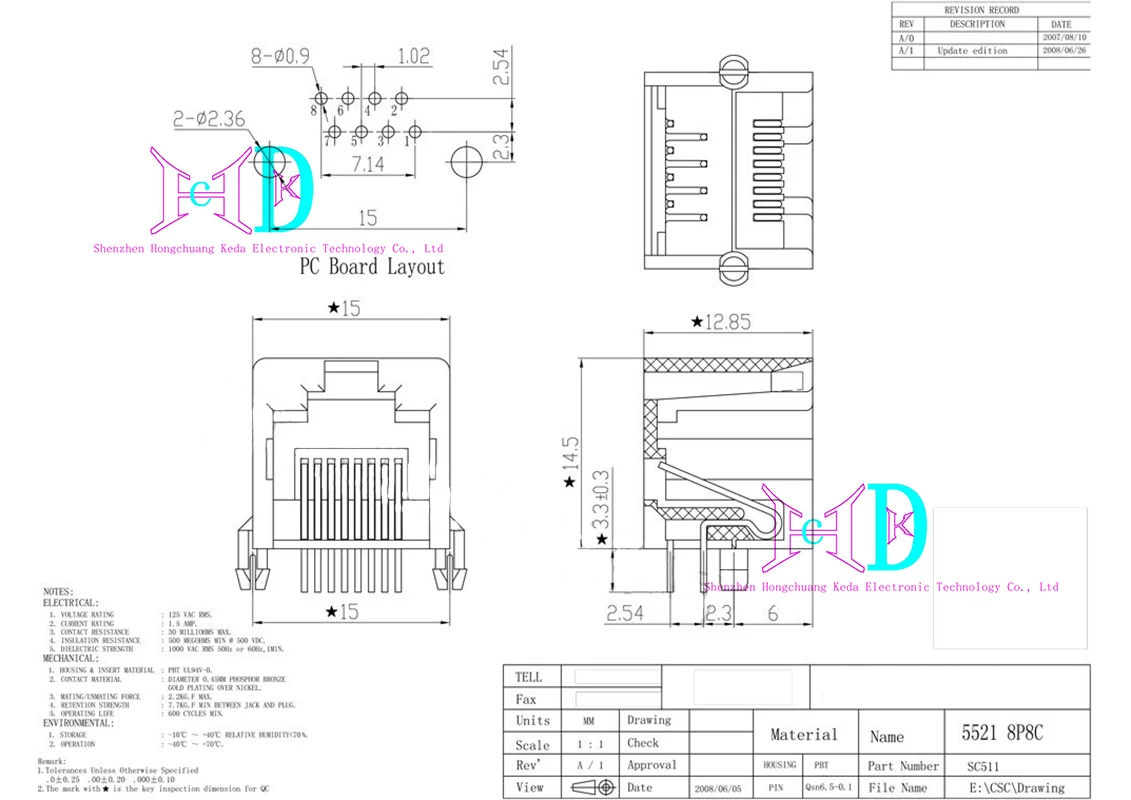 5pcs RJ11 Telephone Socket Curved Pin 95001 4P4C 6P6C 6P4C 8P8C Female Jack Pcb Connector 90 Degrees Network Module