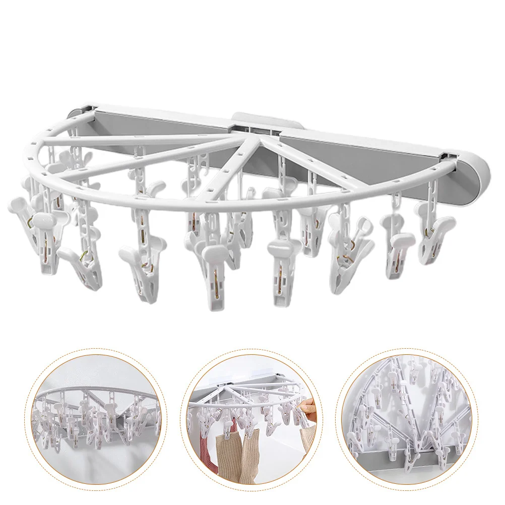 

Circular Folding Sock Drying Rack Sturdy Clips Home Clothes Underwear Towels Bras Versatile All Seasons Wall Mountable