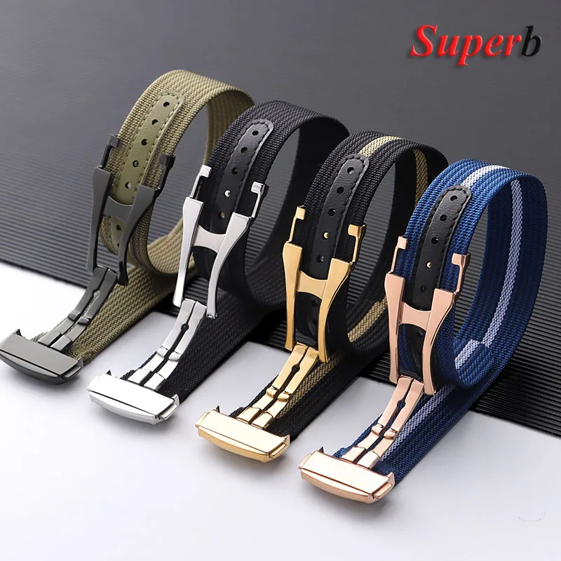 20 mm geripptes Nylon-Uhrenarmband für Seiko Loop-Uhrenarmband für Omega Herren Damen Armband Militär Sport Armband Faltschließe