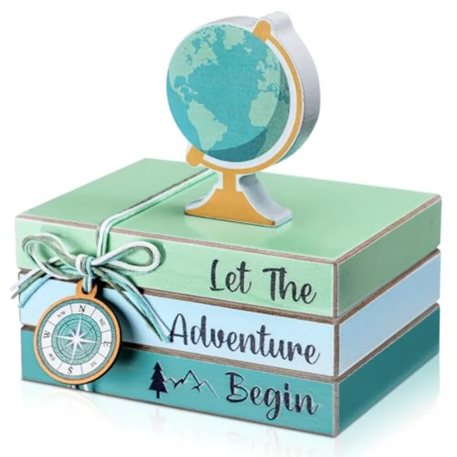 قطع مركزية خشبية تحت عنوان السفر، صينية متدرجة لتزيين الطاولة، مغامرة تنتظر ديكور الحفلات، السفر حول العالم Bon V