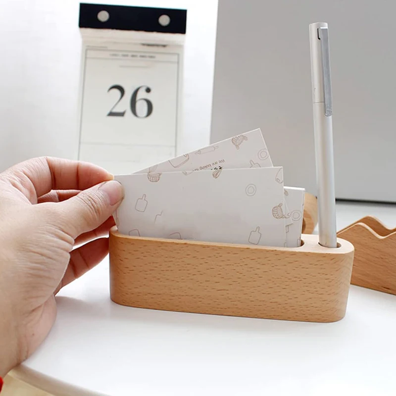 5Pcs/Pack Wooden Business Card Holder with Pen Slot Memo Holder Storage Box Card Display Stand for Desk Office Supplies