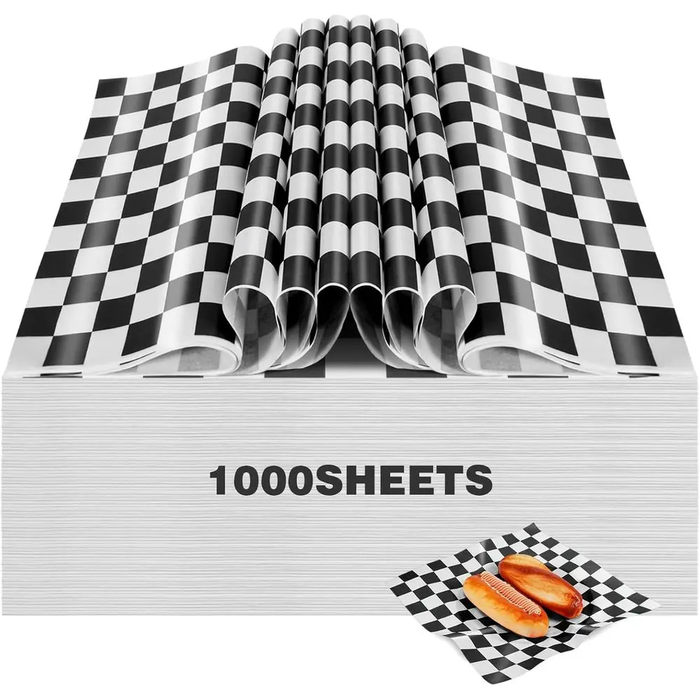 

1000 Pcs Waxed Paper Sheets Bulk 15 x 15 Inch Large Sandwich Wrapping Papers Checkered Deli Food Basket Liners or Burgers Bread