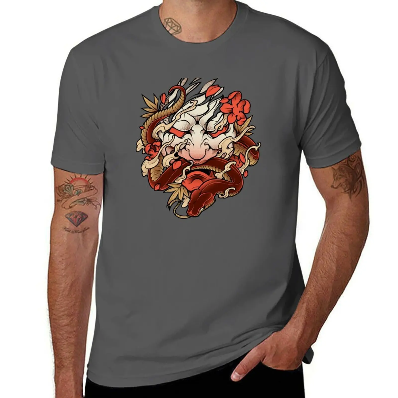 

Oni Irezumi ( Red Version ) - Japanese Tattoo Style T-Shirt Christmas Casual Short Sleeve Top