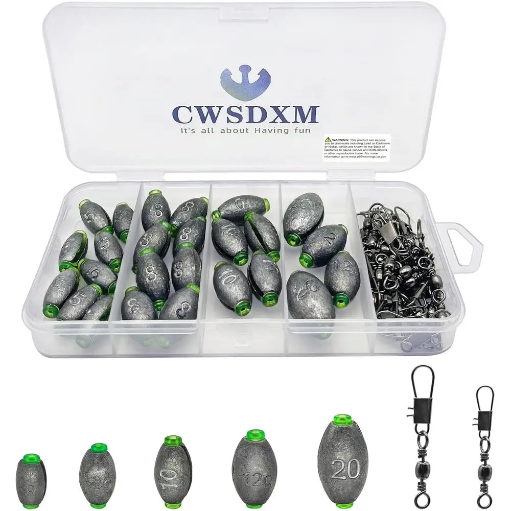 

Ассортимент из 50 рыболовных грузил: пуля, пушка, карандаш для морской воды со съемным резиновым сердечником.