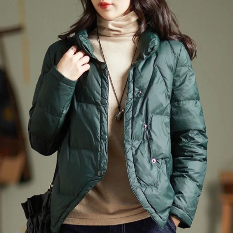 Chaqueta de plumón para mujer, abrigo frívolo de longitud corta, parka holgada con cuello levantado, moda de ocio, novedad de invierno, 2023