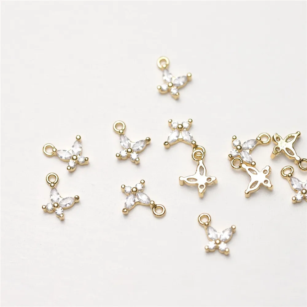 

Copper-plated Gold Micro-inlaid Zircon Mini Compact Side Hole Butterfly Pendant DIY Necklace Bracelet Handmade Charm Accessories