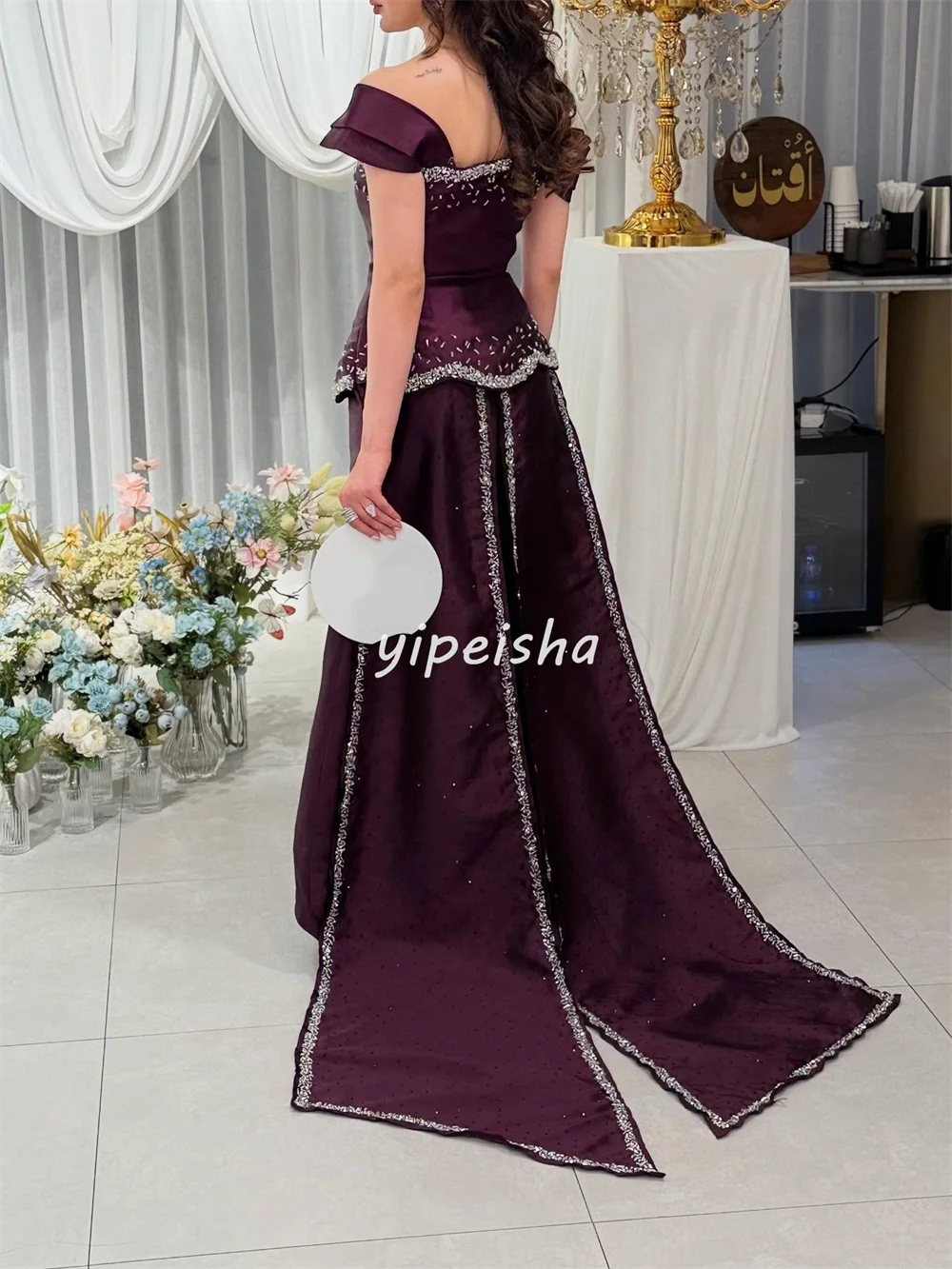 Customized High Quality Exquisite Charmeuse Rhinestone Sequined Straight Off-the-shoulder Long Dresses Bespoke Occasion Dresses