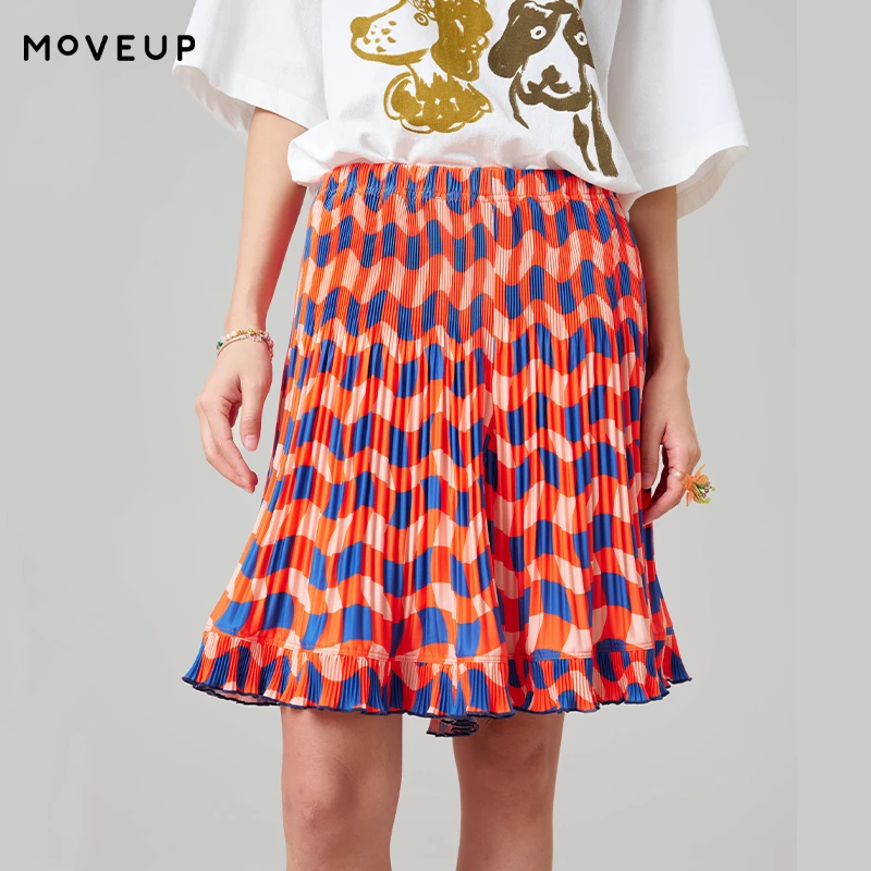MOVEUP Loose Wide Leg Shorts 2026 Summer New Geometric Print Elastic Waist Splicing Pleat Casual Short Pants For Women 3ELX20137