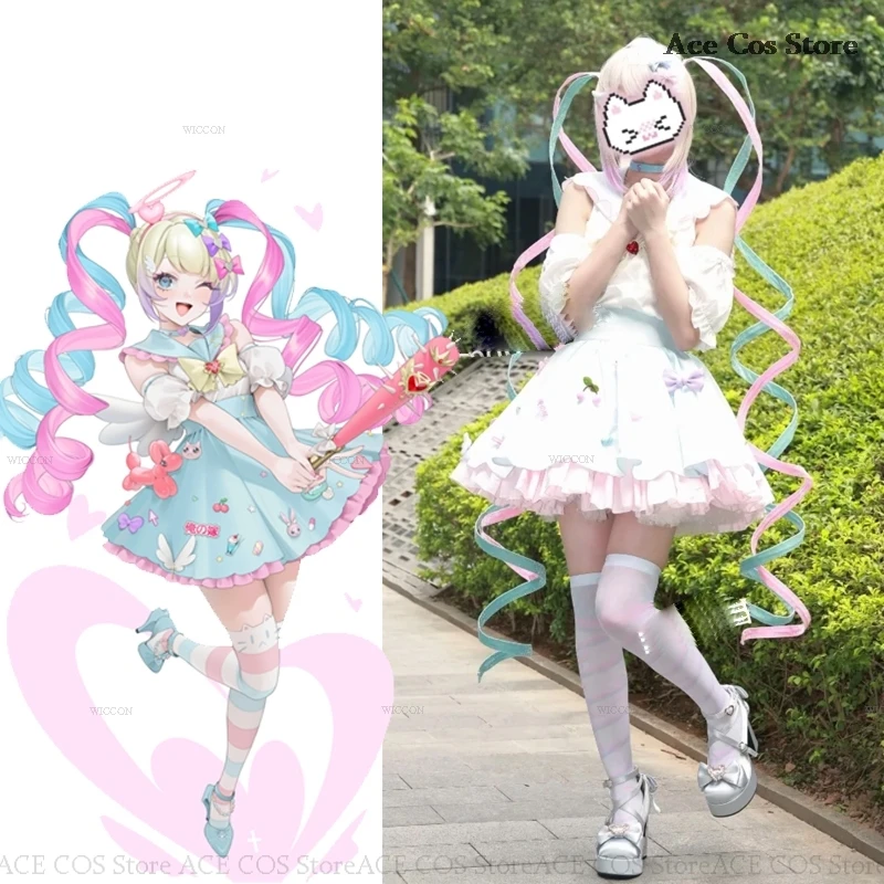 Needy Girl Overdose Doujin Dress Cosplay Costume Wig Needy Streamer Cosplay KAngel Pink Blue Uniform Original Jirai kei Outfit