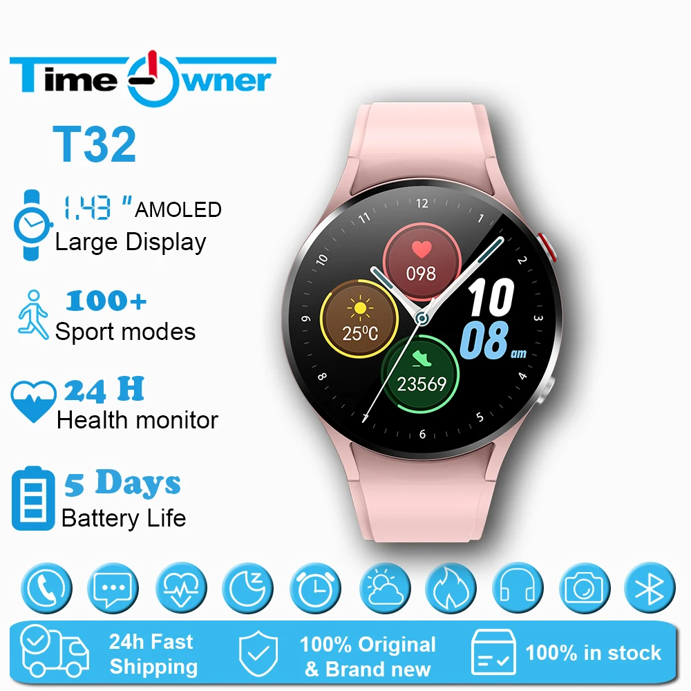 Time Owner 1.43 AMOLED High Definition Screen Men Women Sports Smart Watch, Bluetooth Connect with Android iOS T32 Smartwatch