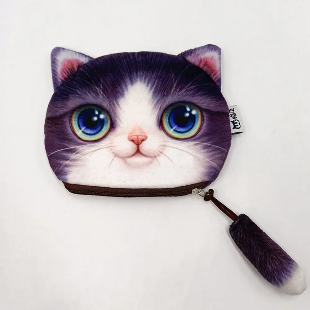 Neue süße Design Frau Münze Tasche mit Reißverschluss Cartoon Katze Null Brieftasche großes Gesicht kleiner Schwanz Katze Katze Kopf Meow