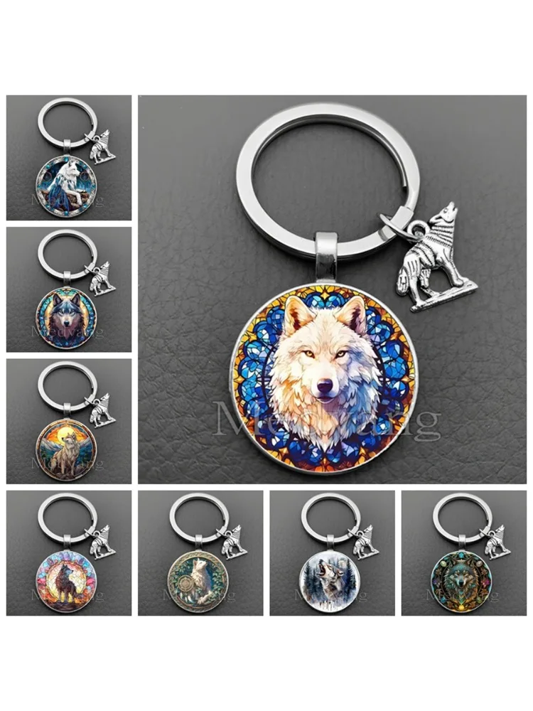 Nouveau porte-clés loup blanc motif dôme en verre porte-clés j'aime loup bijoux pour hommes porte-clés de voiture