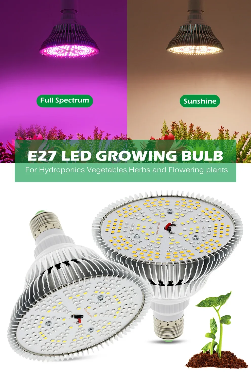 Grow Light Bulb,Full Spectrum Grow Lamp, 300W LED Plant Light for Indoor Plants,Flower,Greenhouse, Vegetable, Succulent, E27