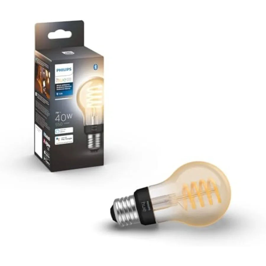 Smart 0W A9 Filament LED Bulb - White Ambiance Warm-to-Cool White Light - - 550LM - E6 - Indoor - Control with Hue App - Works