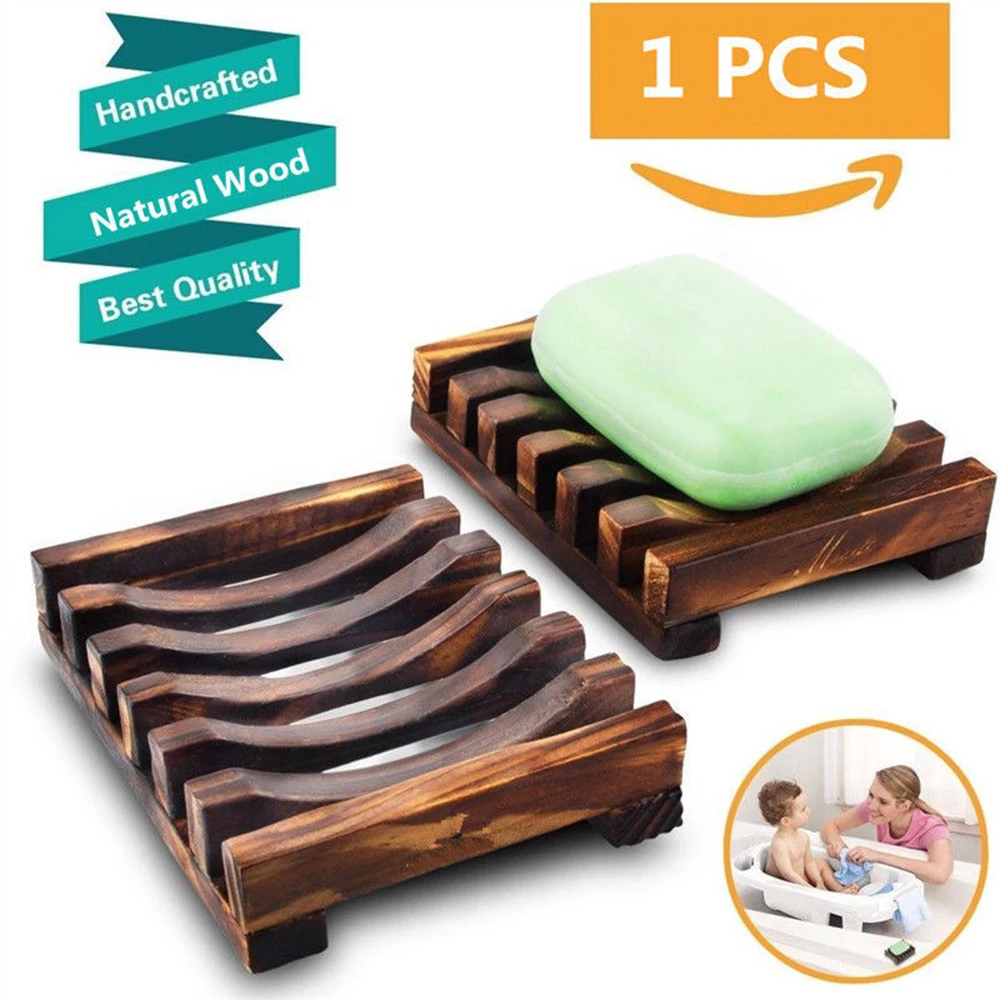 Drainage Sanitary Bamboo Soap Holder Bath Wooden Soap Dish Non-slip Anti-mould Storage Box Tray Rack Bathroom Accessories Sets