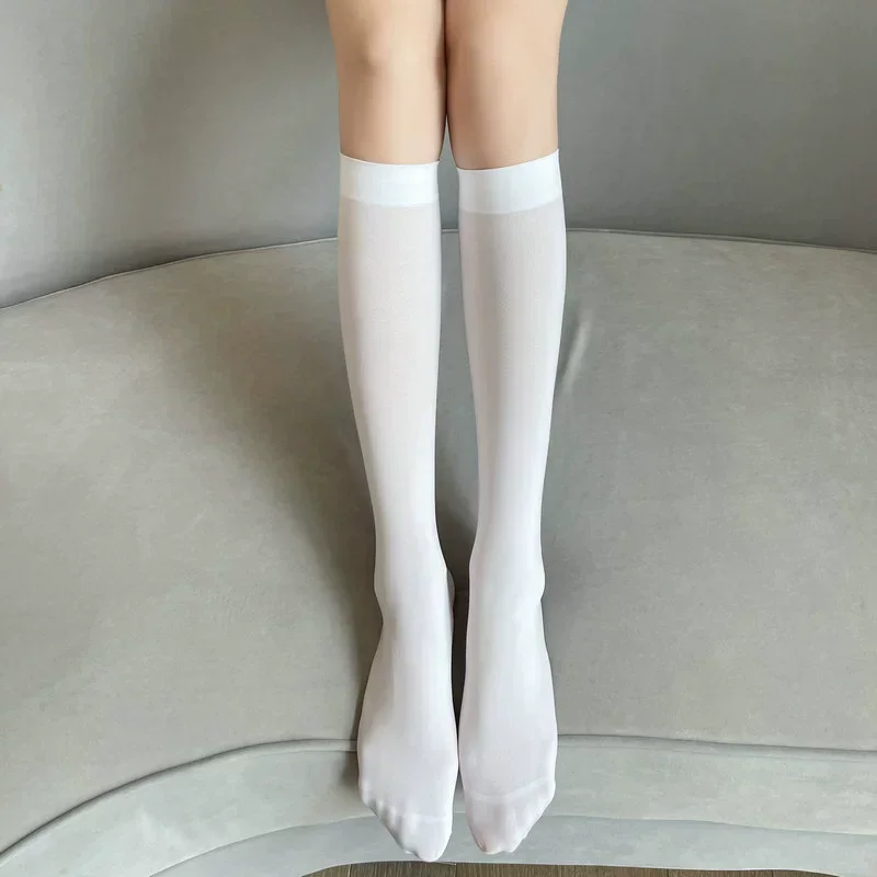 Чулки, летние тонкие черно-белые носки до бедра, милые однотонные белые чулки выше колена в стиле Лолиты в Японии/корее, белые чулки, носки
