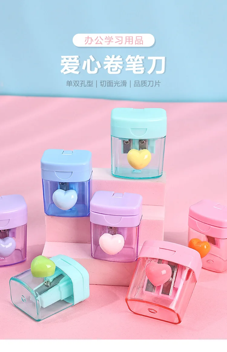 

Simple Plastic Pencil Sharpener Double Hole Student Gift Pencil Cutter Stationery Cartoon Pencil Blade Office